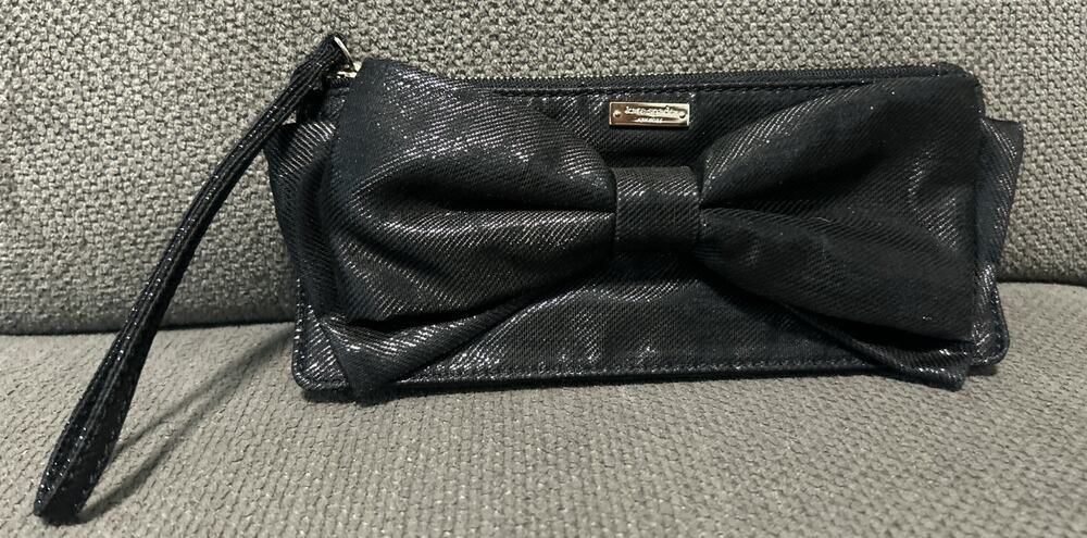 Kate Spade Wristlet Black Bow Metallic Clutch Bag Vintage Small Becca